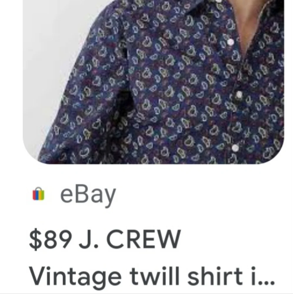 J.CREW Vintage twill shirt in Khalia Navy Blue Paisley Men's LG. BNWT SO $90